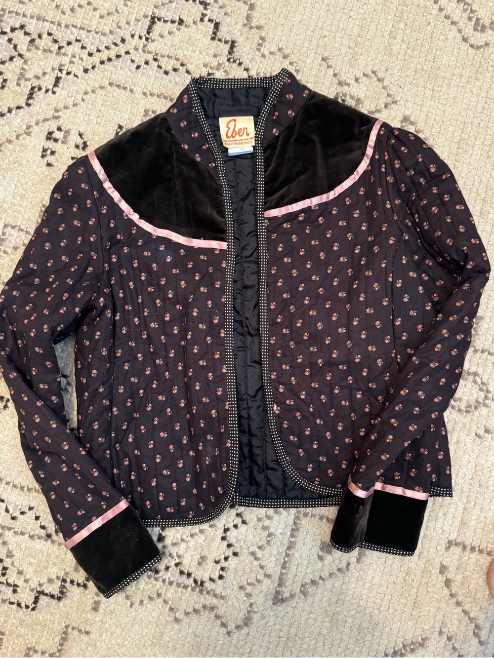 vintage 1970s Eber San Francisco quilted calico jacket Size S - Picture 2 of 14